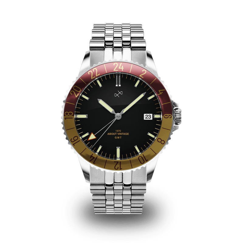 1970 Haagen GMT Automatic, Steel / Burgundy - Swiss Made